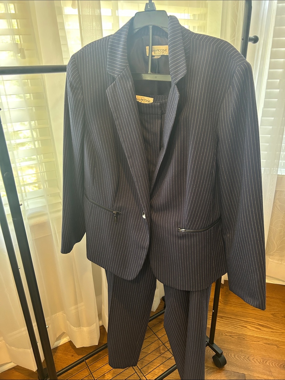 Evan Picone Navy Pinstripe Blazer and Pants Set